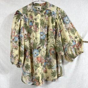 Vintage You Babes Floral Billowy Blouse Womens S-M Romantic Cottage 70s 60s